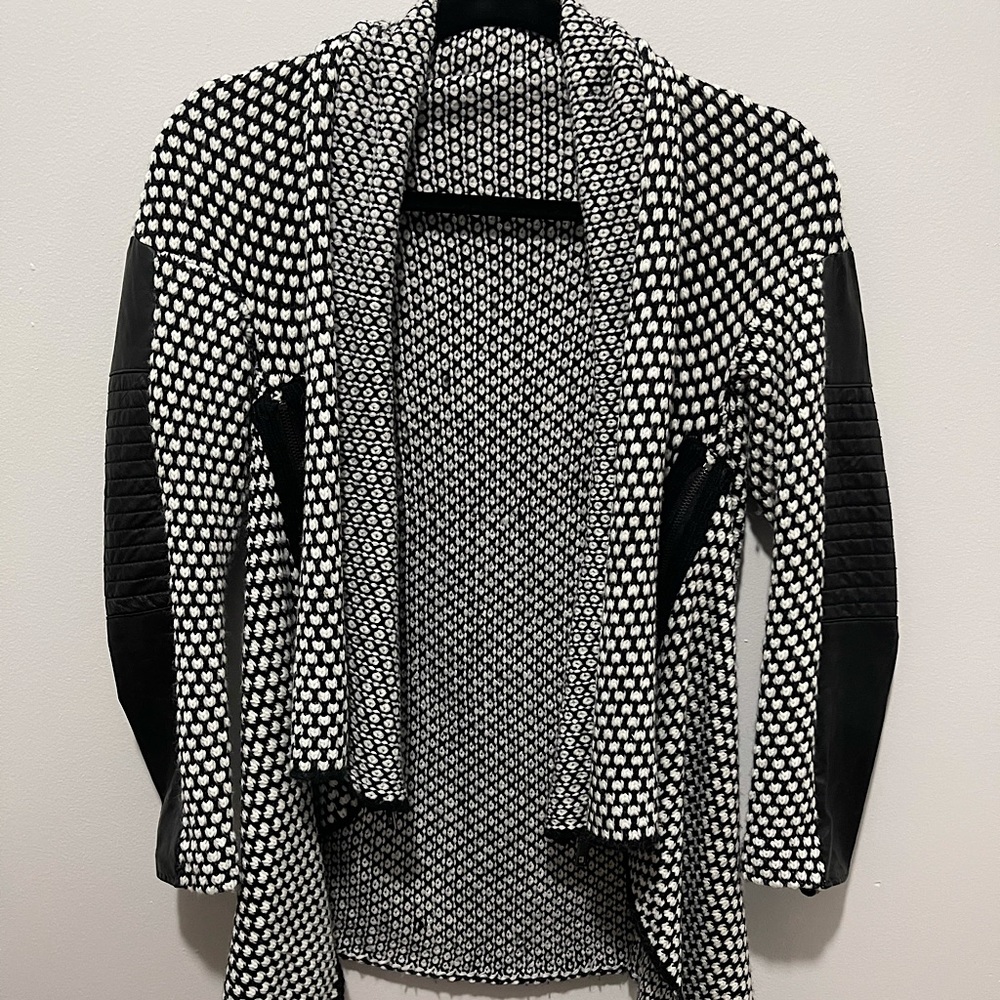 Black and White Cardigan with faux leather details